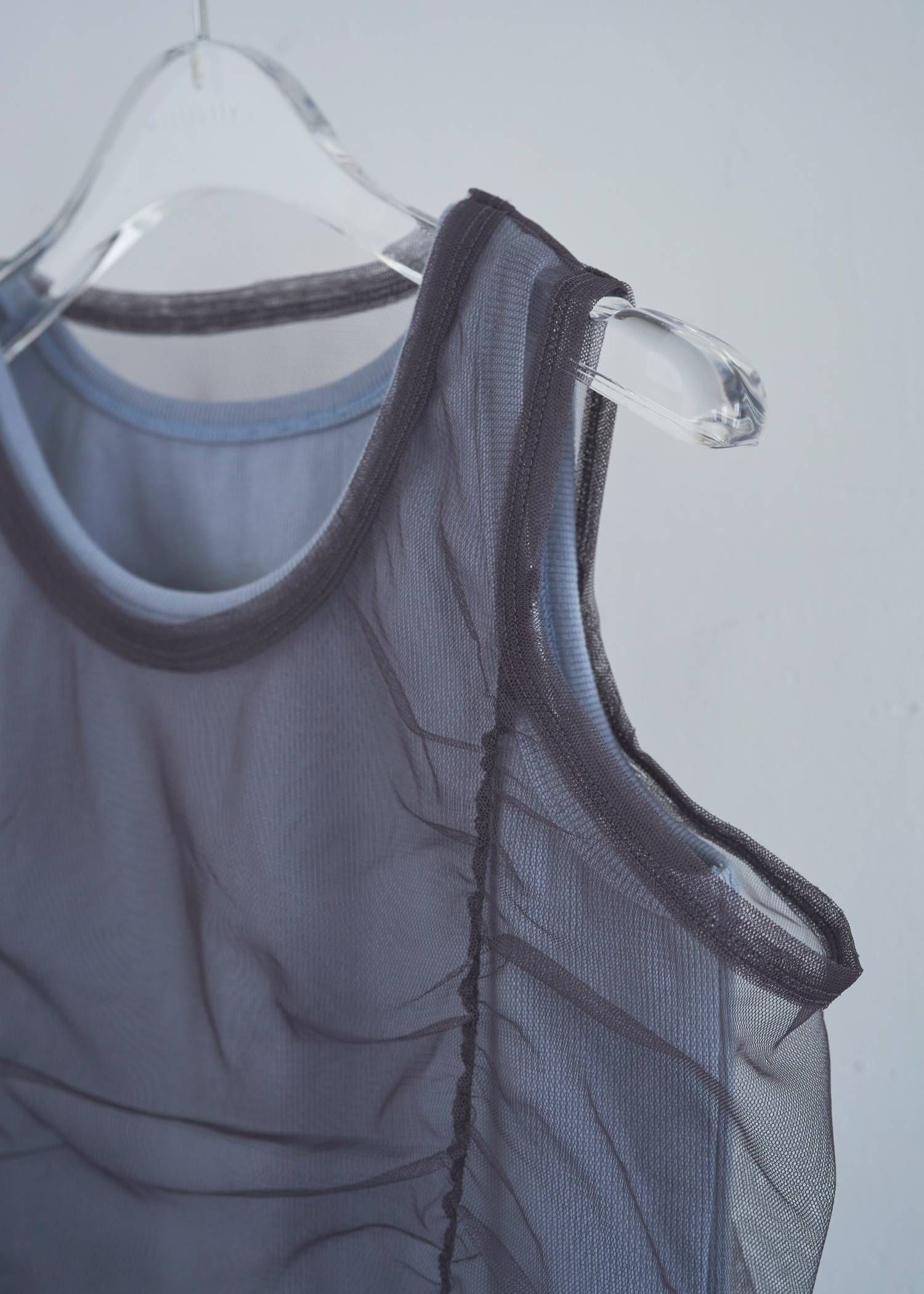 チュールリブタンク (スモーキーブルー) gather tulle layered rib tank (Smoky Blue) /  26SS
