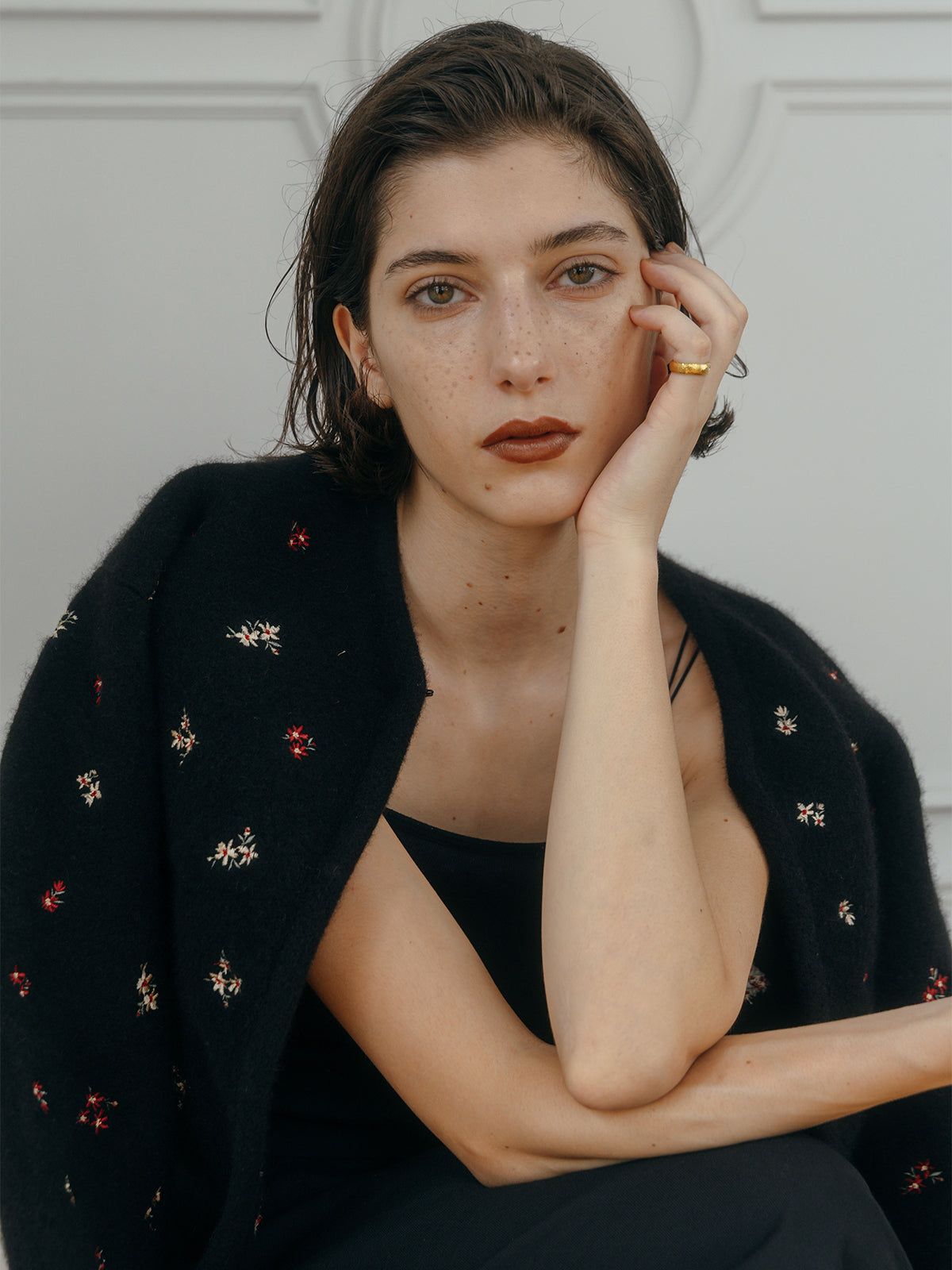 【25AW】FLOWER EMBROIDERY KNIT JACKET / フラワーエンブロイダリー ニットジャケット (ブラック)