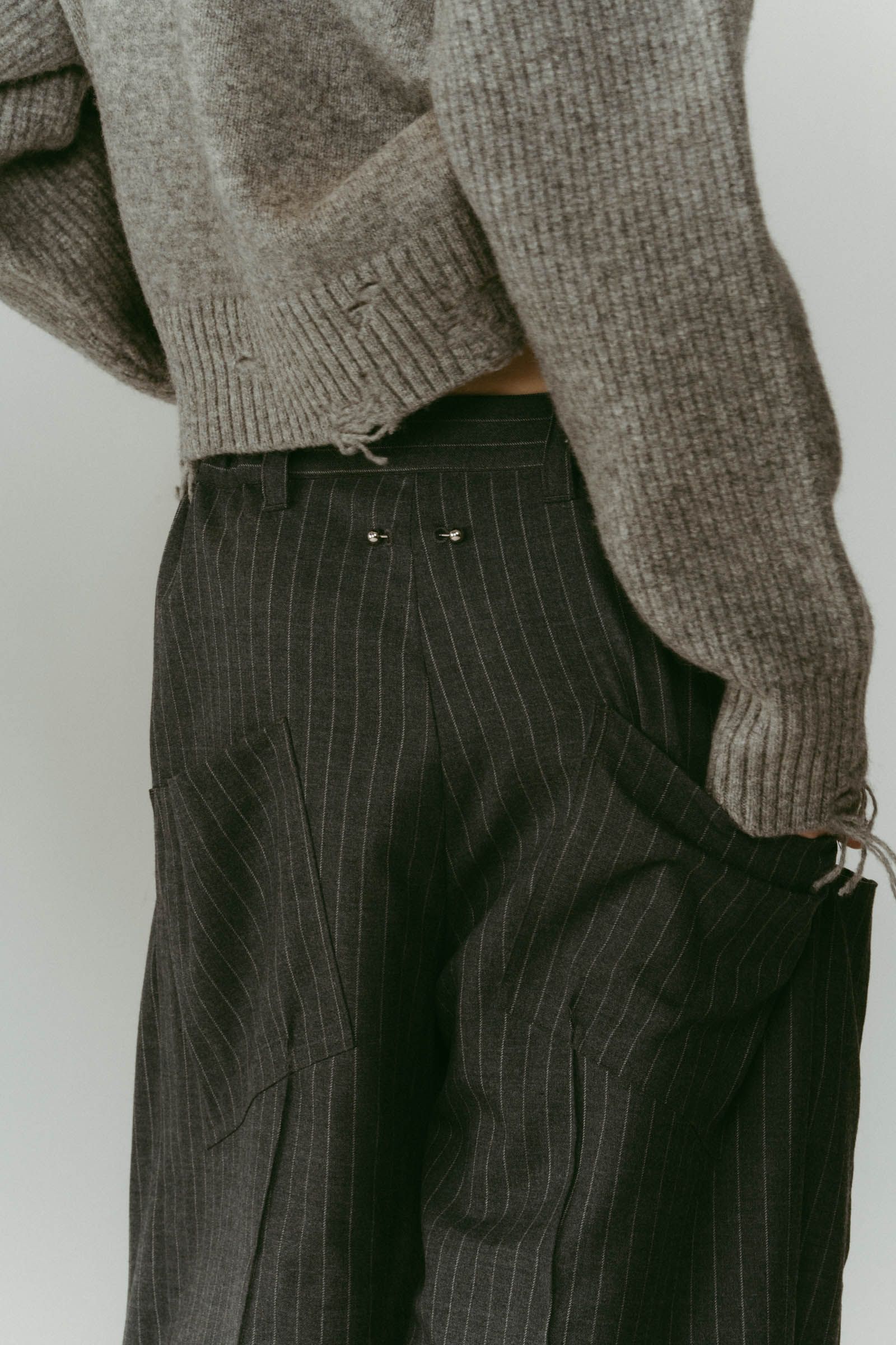 pierced drape pants(unisex) / ピアス ドレープ パンツ (ストライプグレー) / 25AW