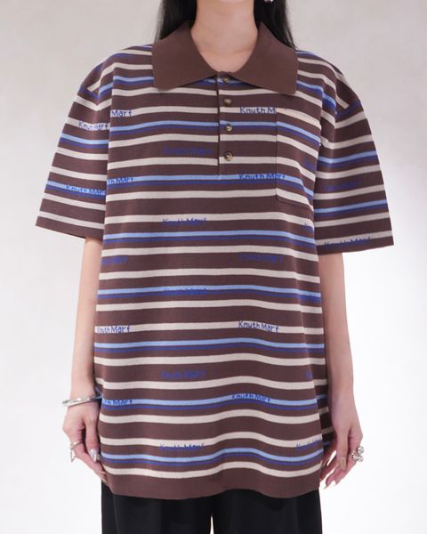 ロゴストライプ ニットポロシャツ レギュラー丈 (ブラウン) logo stripe polo knit (unisex)