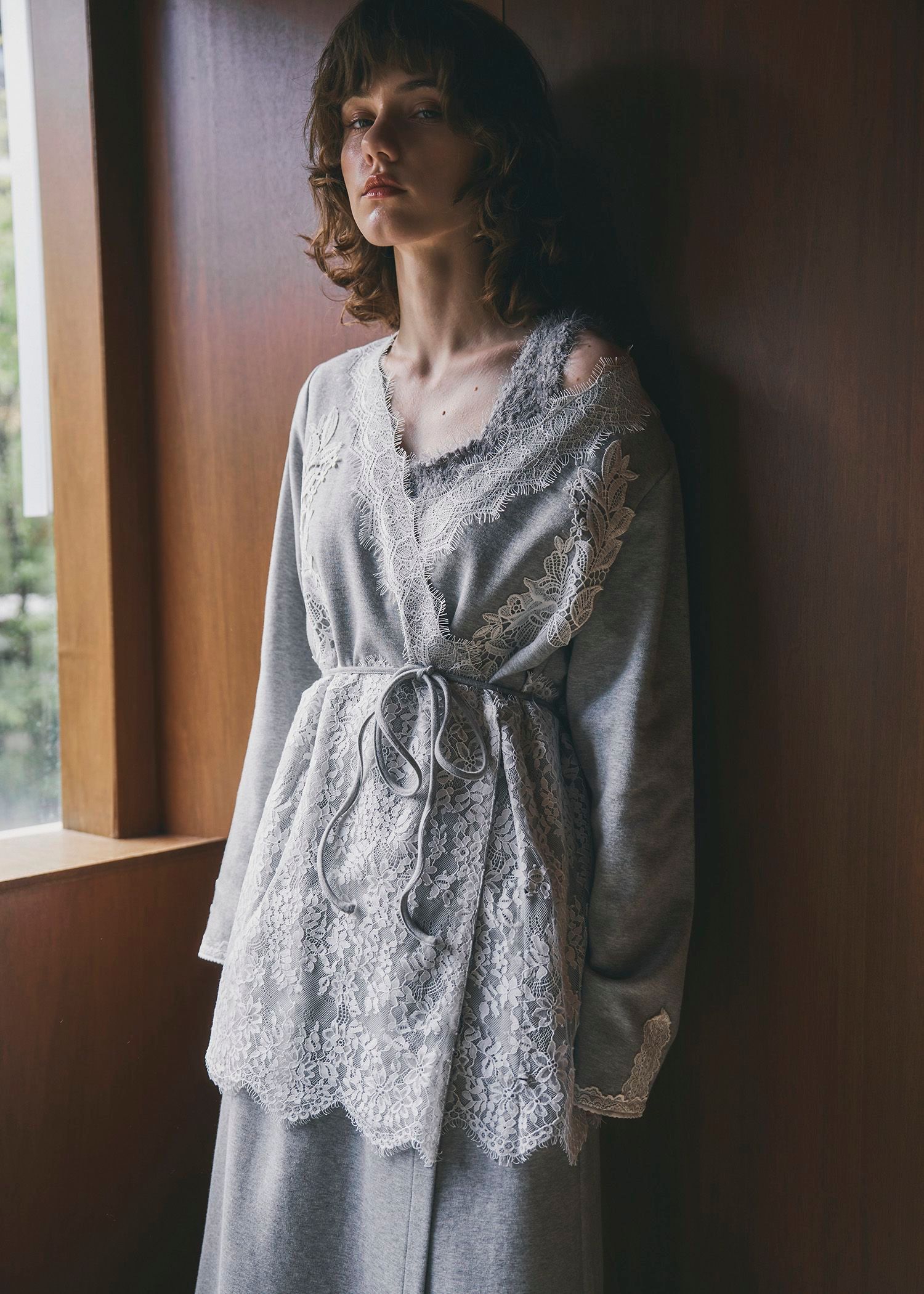 cachecoeur multi lace sweat OP / マルチレース スウェットワンピース (グレー) / 25AW