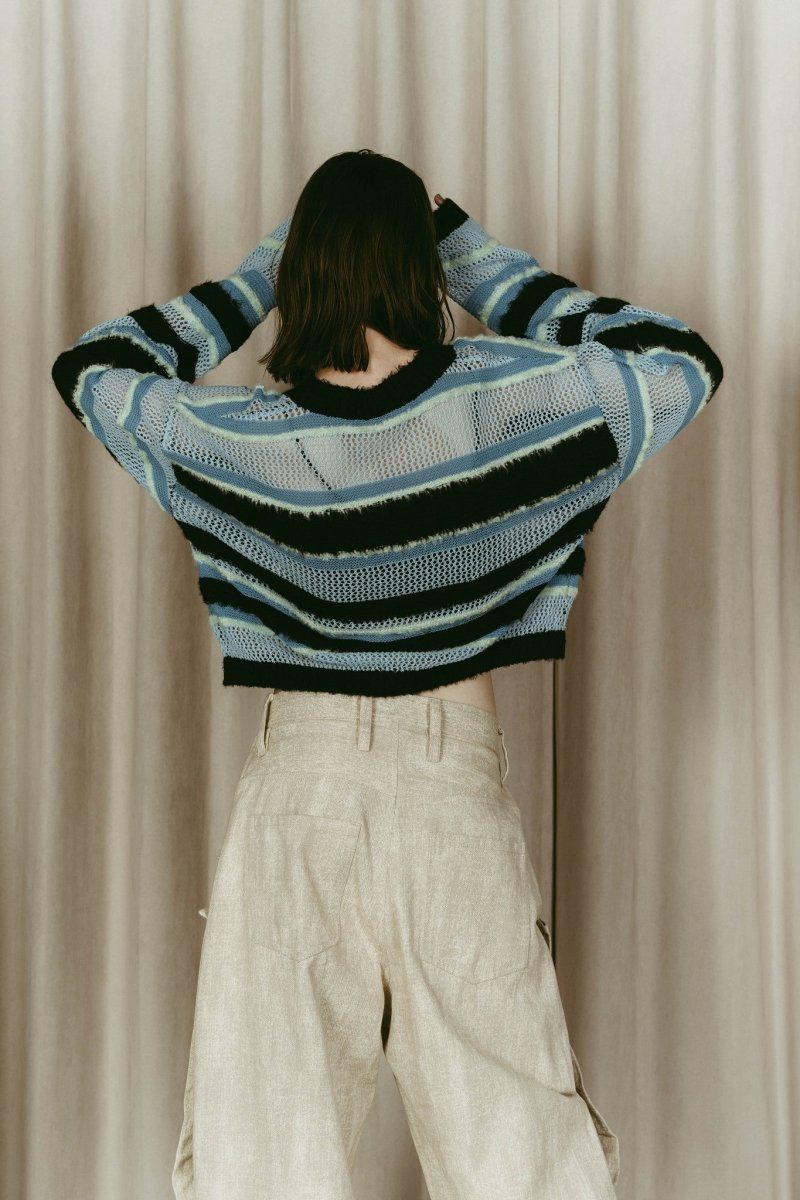 double-faced border knit / ダブルフェイス ボーダーニット (Blue) / 26SS