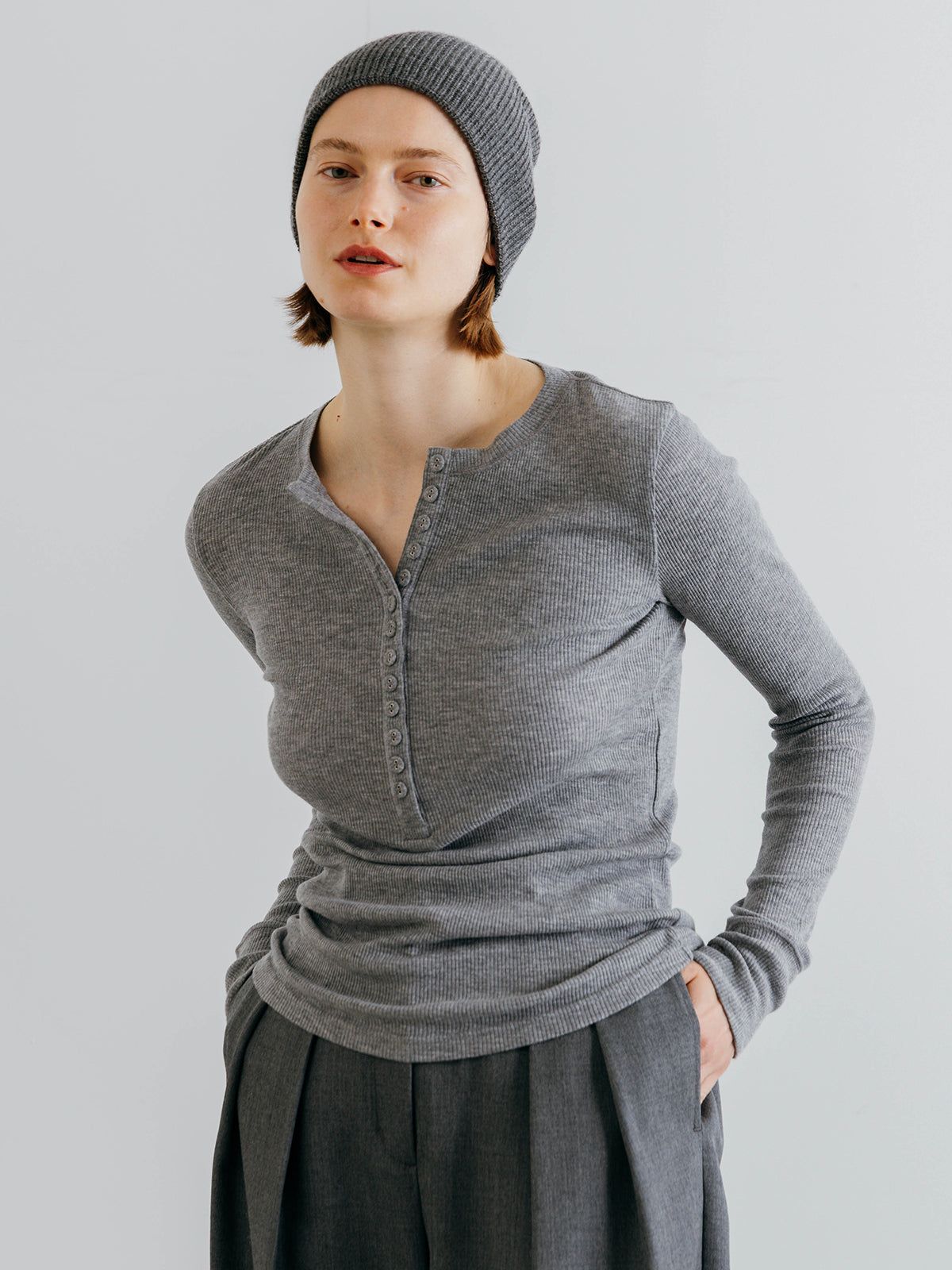 HENLY NECK LONG SLEEVE TEE (Gray) / ヘンリーネック ロンT (グレー) / 26SS