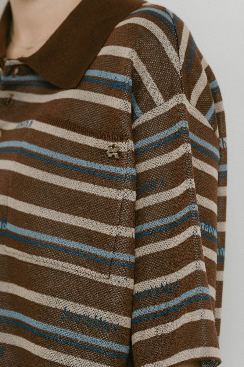 logo stripe polo knit (unisex) / ロゴストライプ ニットポロシャツ レギュラー丈 (ブラウン) / 25SS