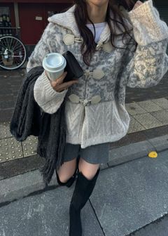 jacquard & cable placement toggle knit / ジャガード ケーブルトグルニット (ミックス) / 25AW /