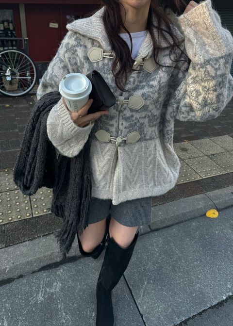 jacquard & cable placement toggle knit / ジャガード ケーブルトグルニット (ミックス) / 25AW /