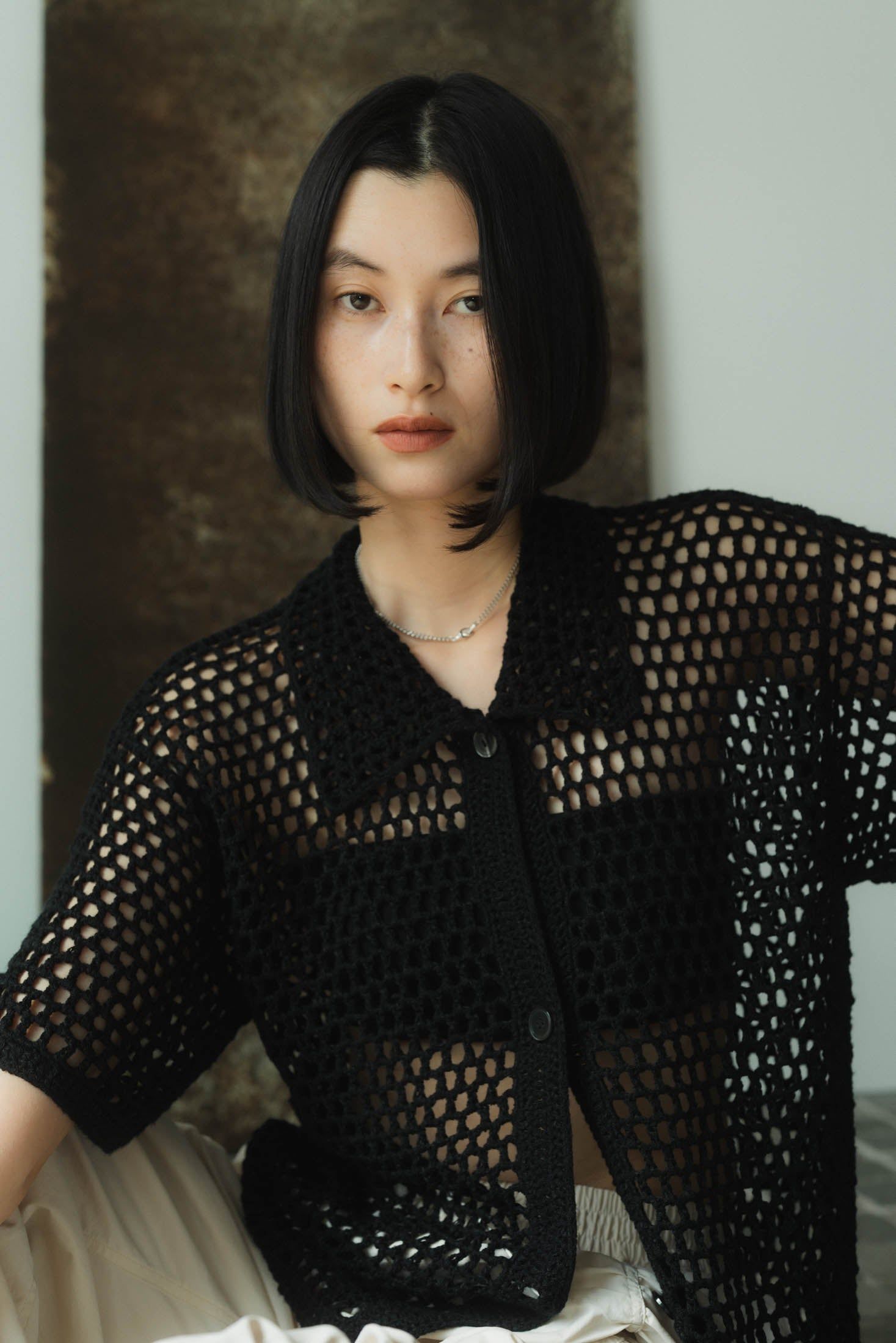 Knuth Marf crochet knit shirt ブラック Knuth Marf - crochet knit shirt / クロシェ ニットシャツ
