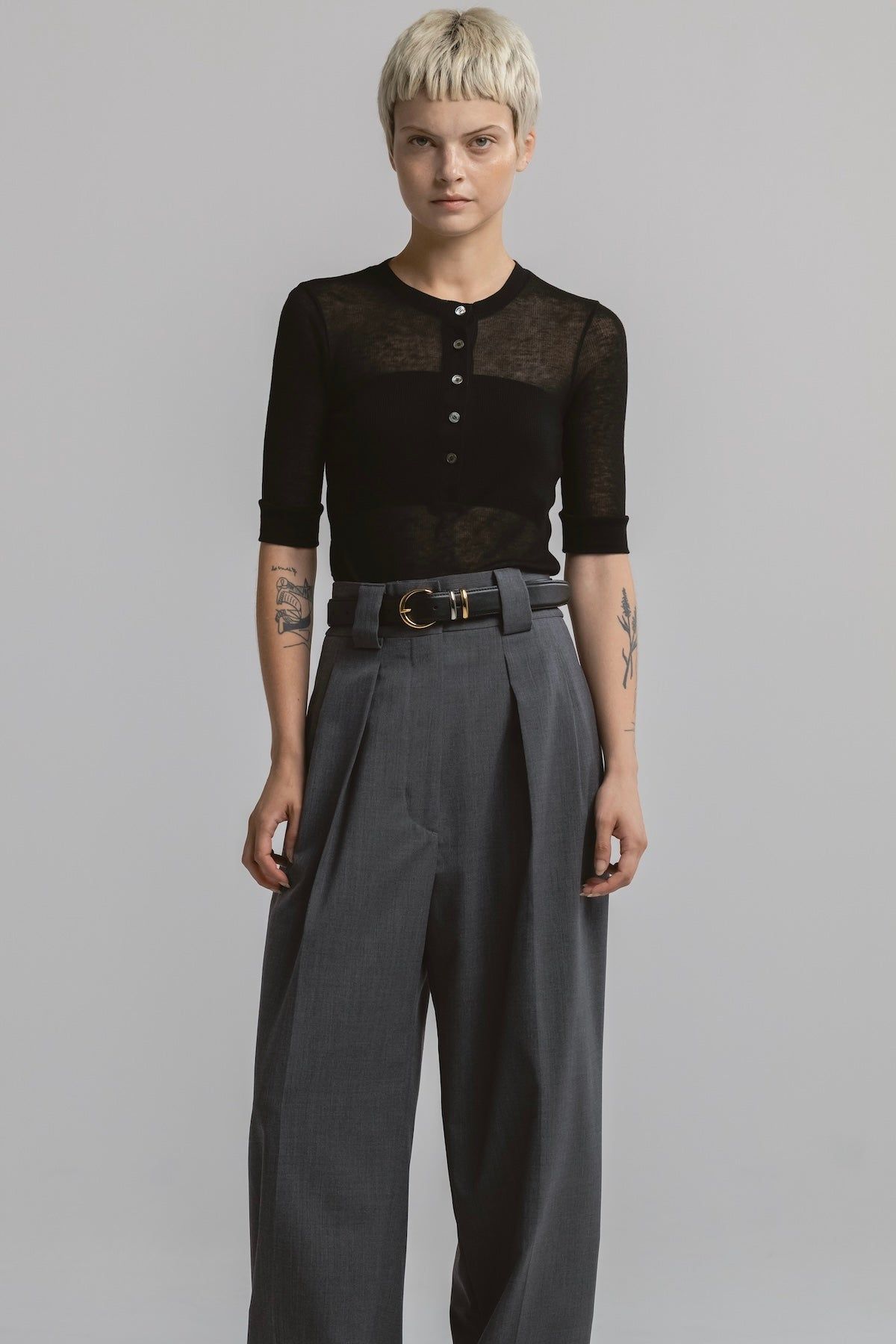 ヘンリートップス (ブラック) TENCEL CASHMERE HENLEY TOP (Black) / 26SS