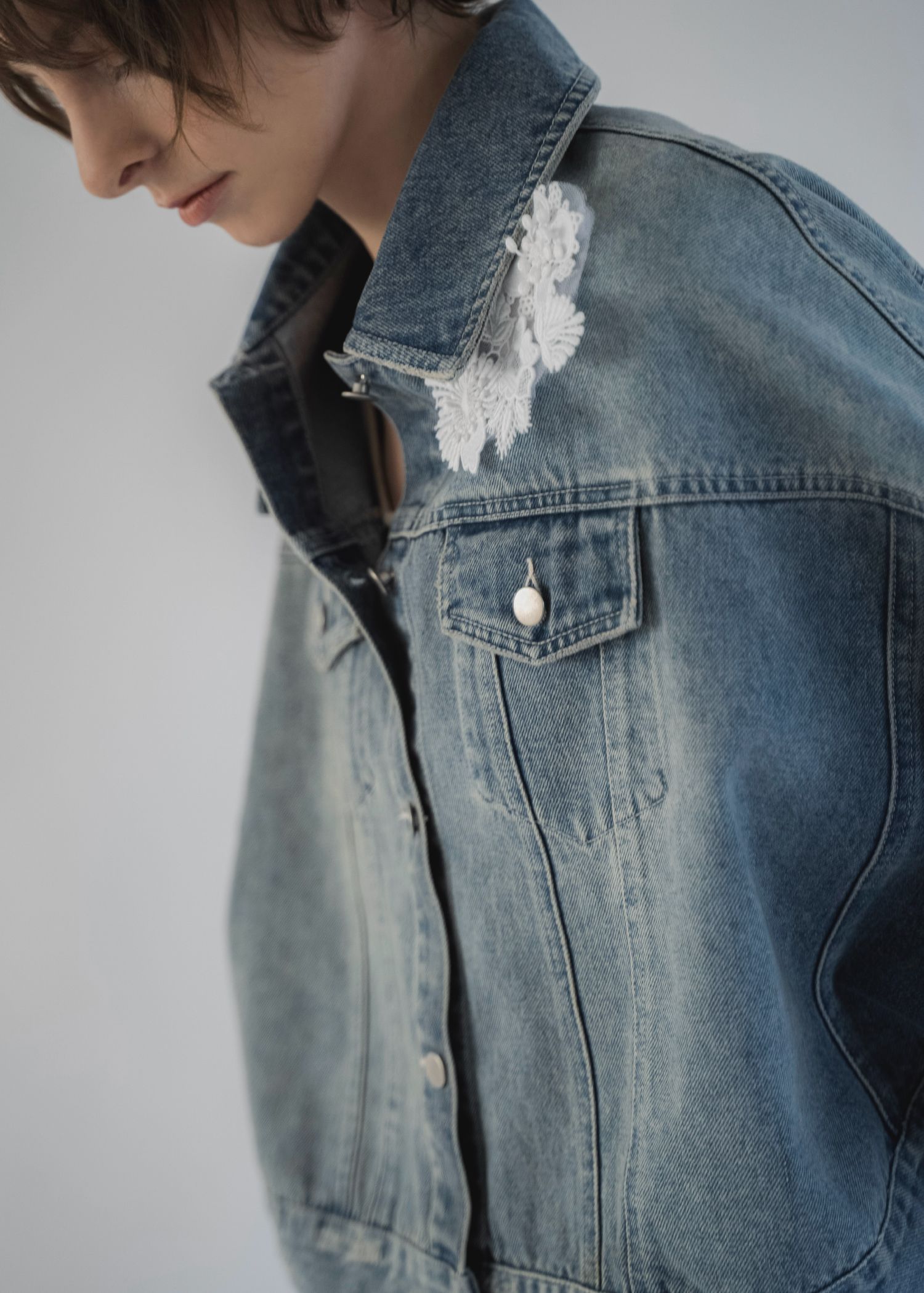 trucker detail denim poncho JK / トラッカー ポンチョ デニムジャケット (L/blue) / 26SS