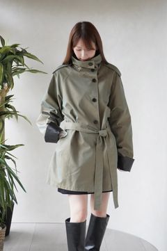 【26TH-05】スタンドカラートレンチコート (カーキ) Stand collar trench (Khaki) /  エコファー  /  フェイクファー