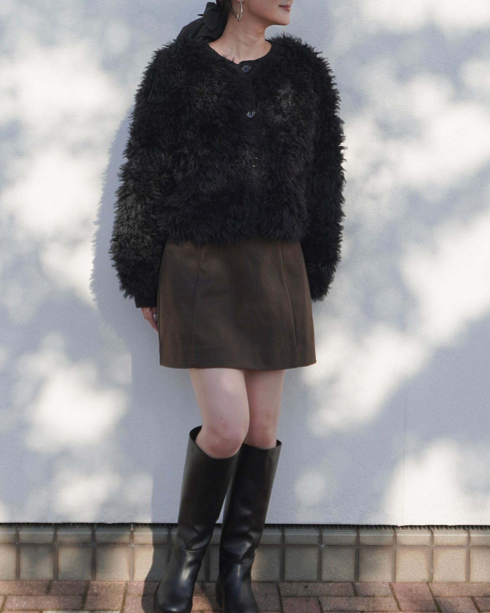 【25AW】2Way Fur×Knit Tops (ブラック) / 2ウェイファー×ニットトップス / エコファー / フェイクファー