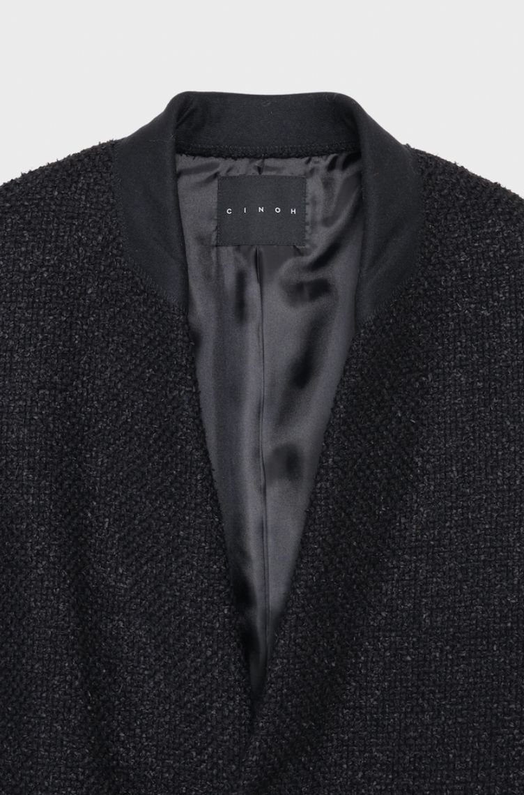 【メンズ】TWEED NO COLLAR JACKET / ツイード ノーカラージャケット (ブラック)
