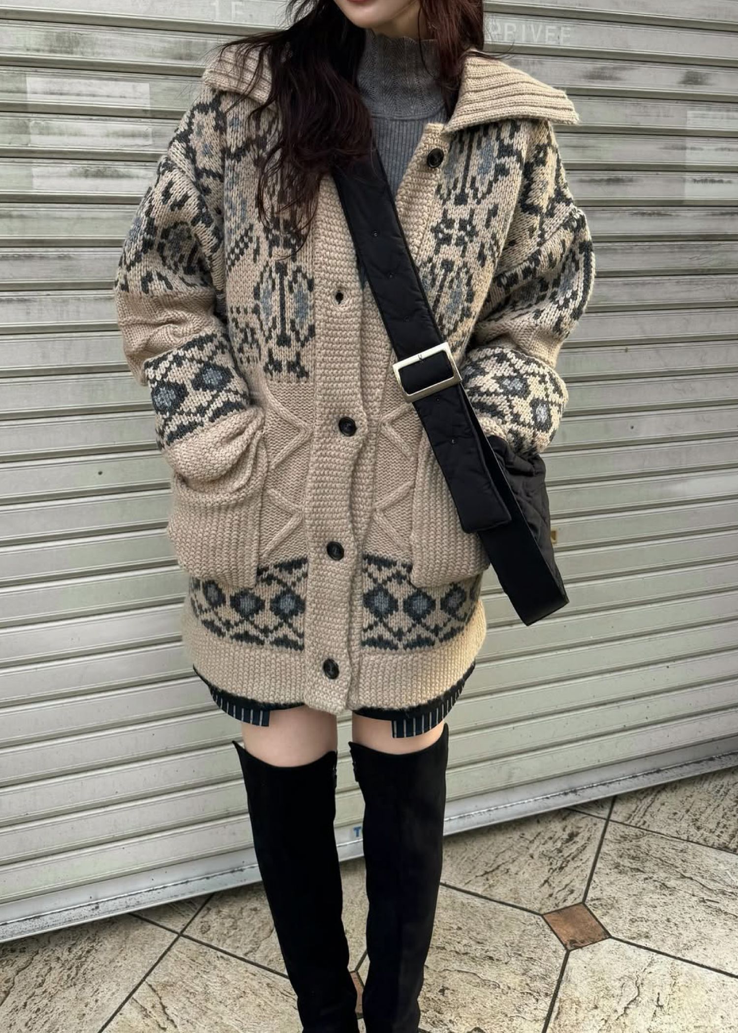 nordic pattern knit cowichan jacket / ノルディック カウチンニットジャケット (タン) / 25AW /