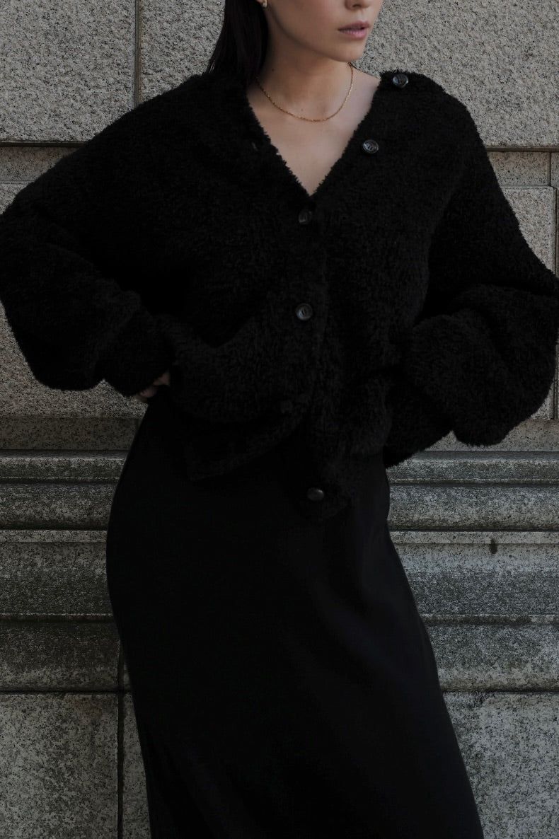 Poodle knit cardigan / プードルニット カーディガン (ブラック)