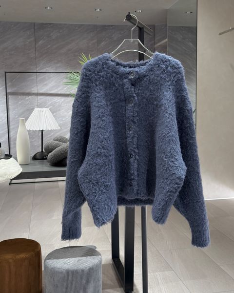 【25AW】Curl shaggy knit cardigan / カールシャギーニットカーディガン (ネイビー)