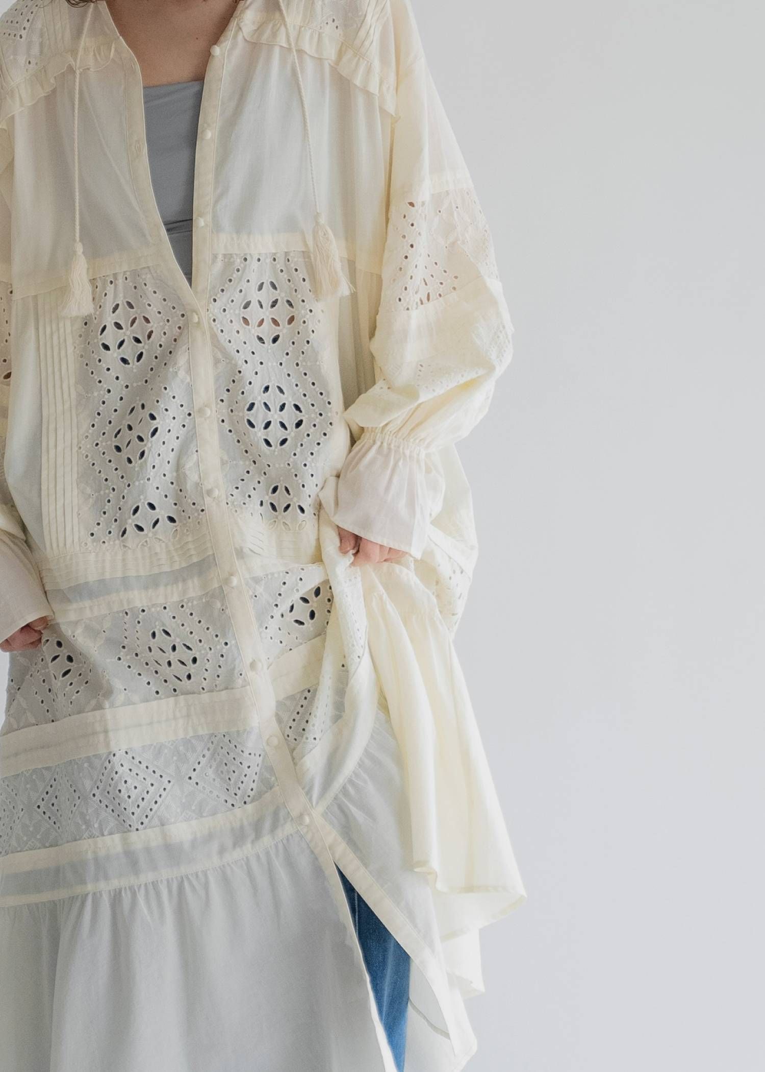 ティアードワンピース (ナチュラル) pieced cotton lace tiered volume OP (Natural) /  26SS