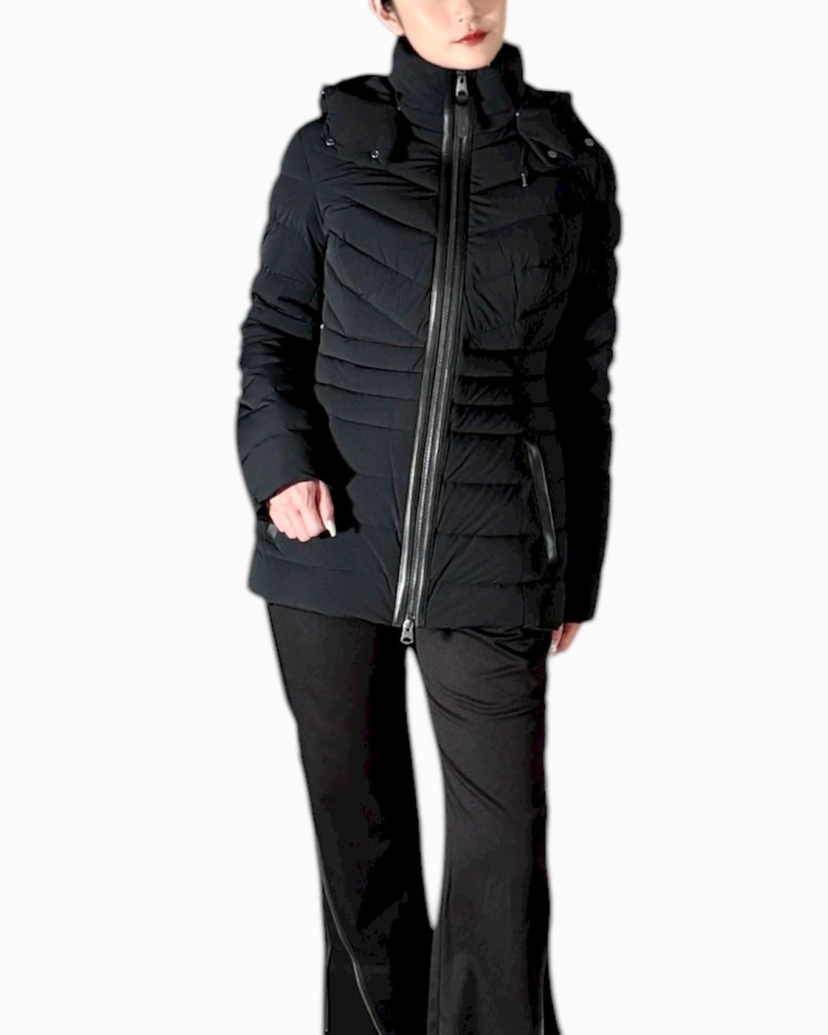 【25AW】PATSY-BX / ファー付きストレッチダウンジャケット (ブラック) / レディース