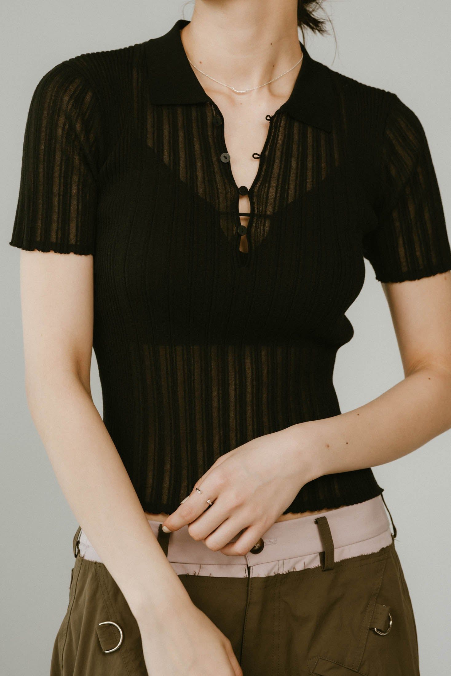 sheer polo knit / シアーニットポロシャツ (ブラック) / 25SS