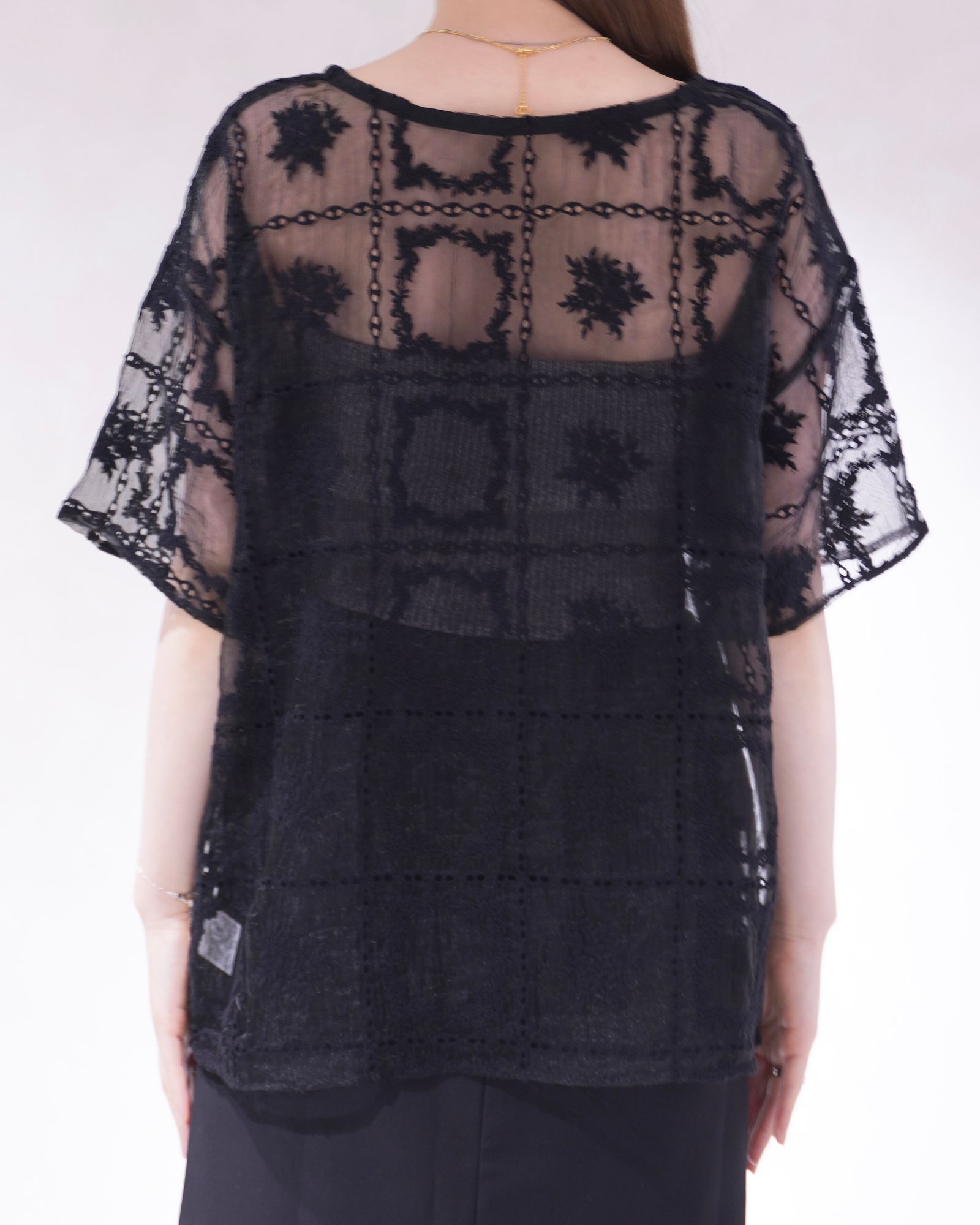 レースビッグTシャツ & リブトップス セット (ブラック) square lace big tee & rib tops SET (Black) /  26SS