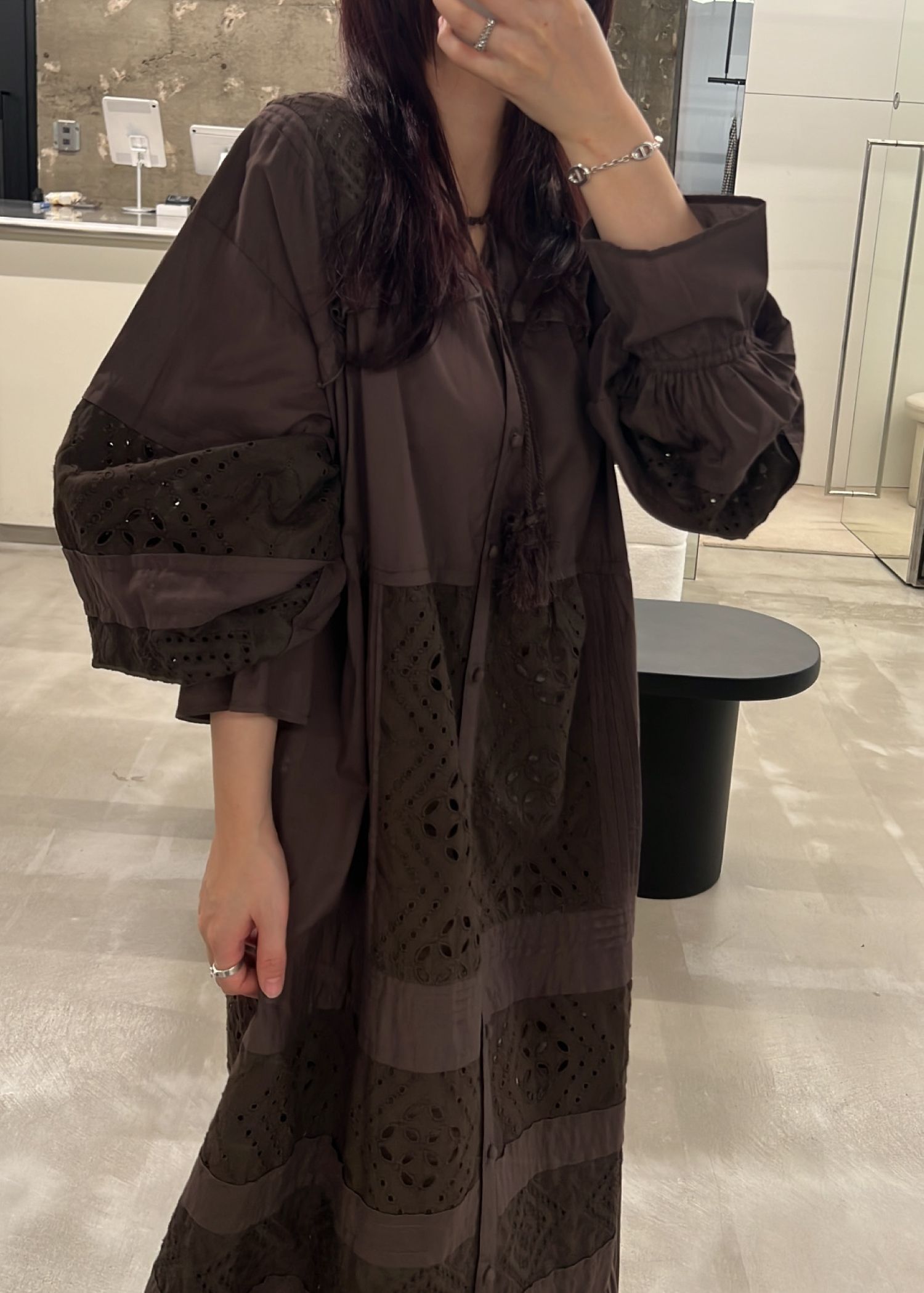 ティアードワンピース (ブラウン) pieced cotton lace tiered volume OP (Brown) /  26SS