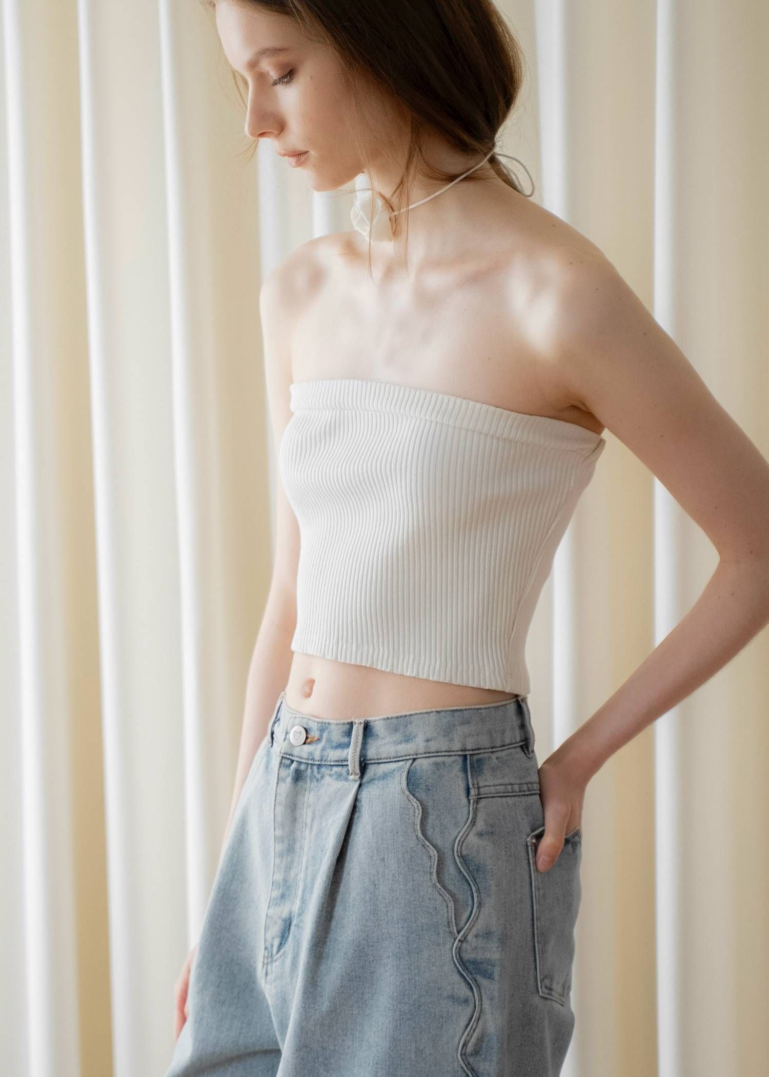 レースビッグTシャツ & リブトップス セット (Natural) square lace big tee & rib tops SET (ナチュラル) /  26SS