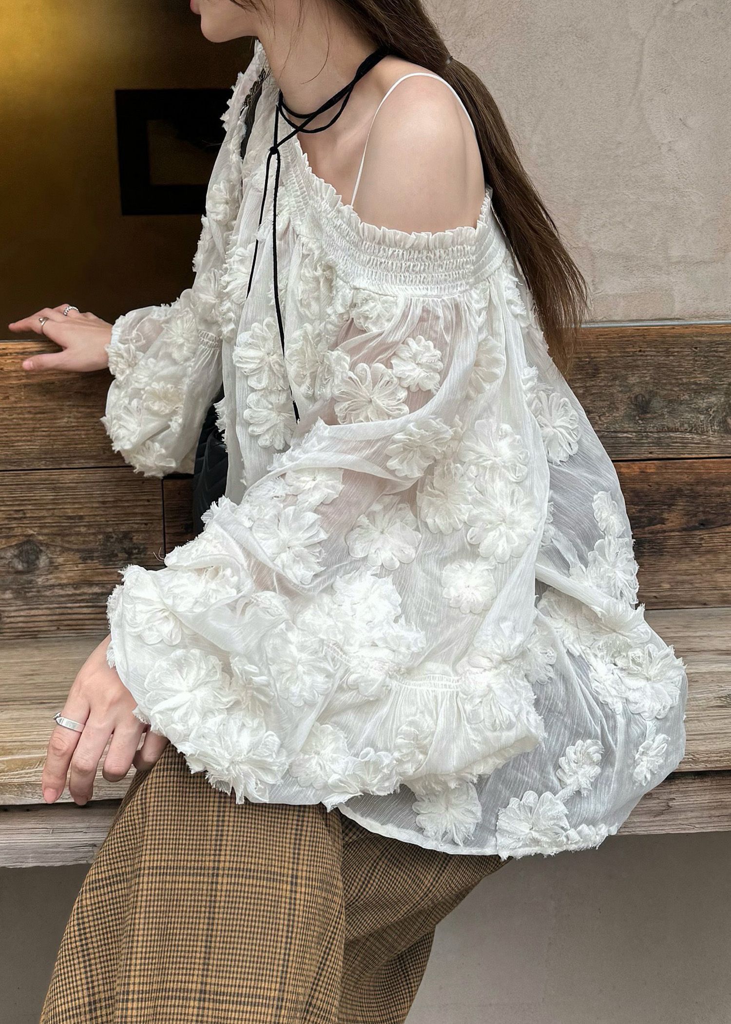 flower motif sheer BL (Ivory) / フラワーモチーフシアーブラウス (アイボリー) / 26SS