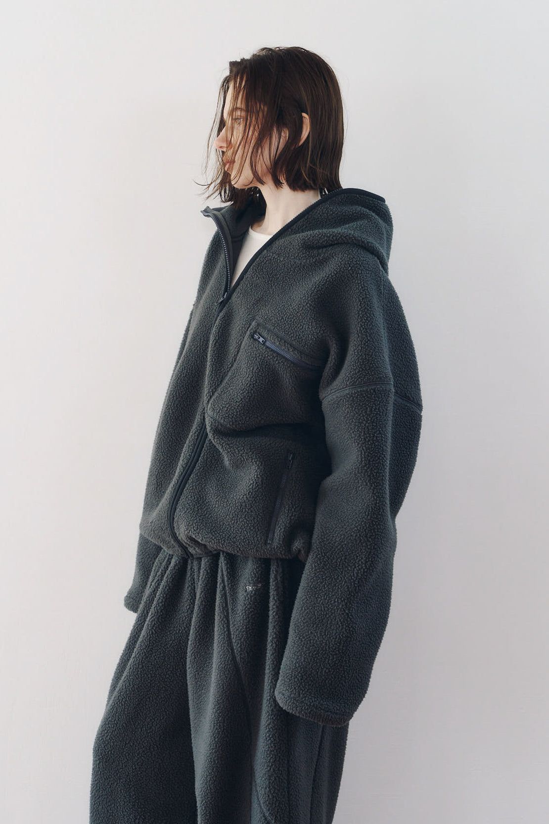 カーブジップ ボアフーディ (グレー) curved zip boa hoodie(unisex) (Gray) / 26AW