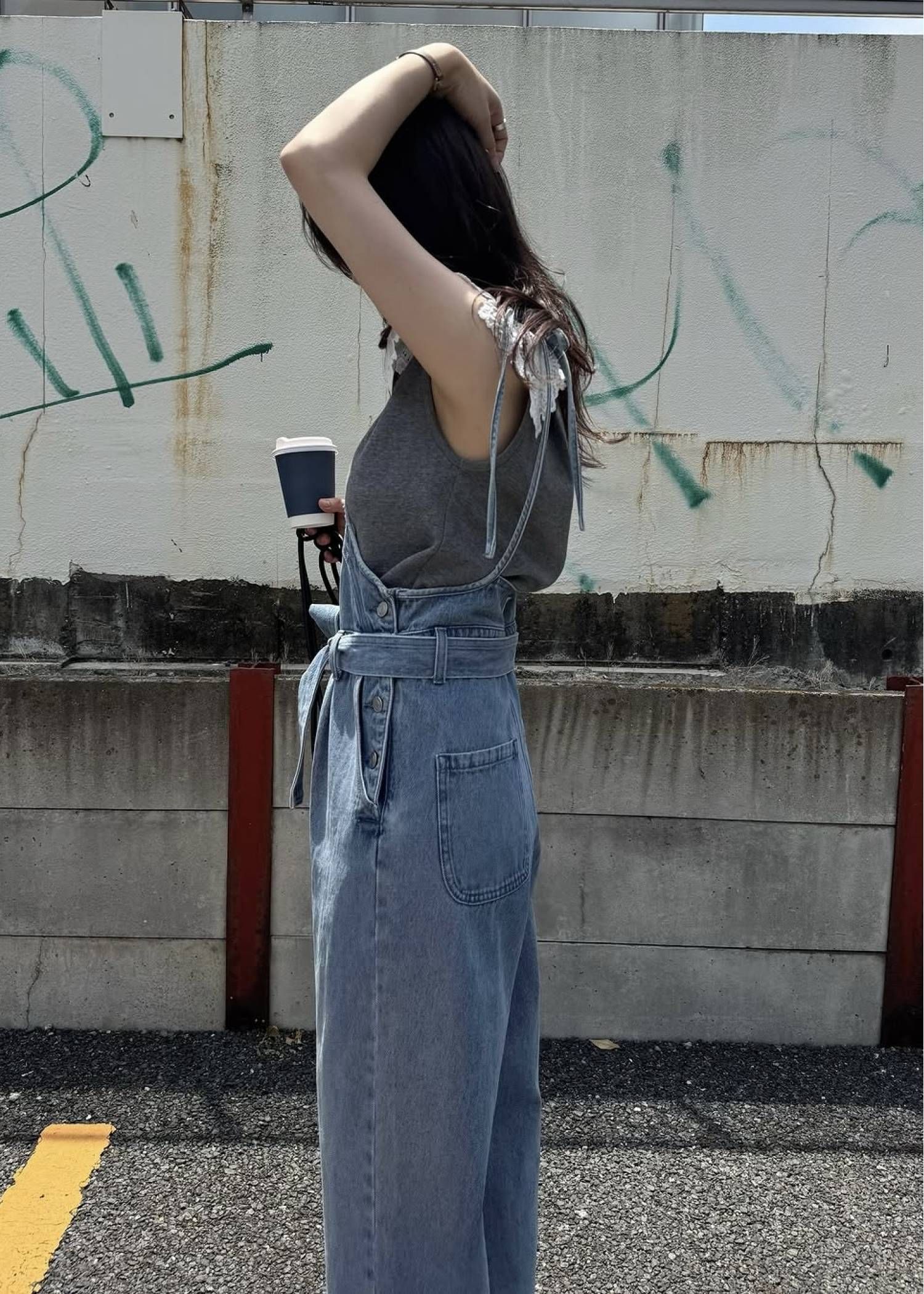 デニム リボンサロペット (ブルー) denim tapered ribbon salopette (Blue) /  26SS