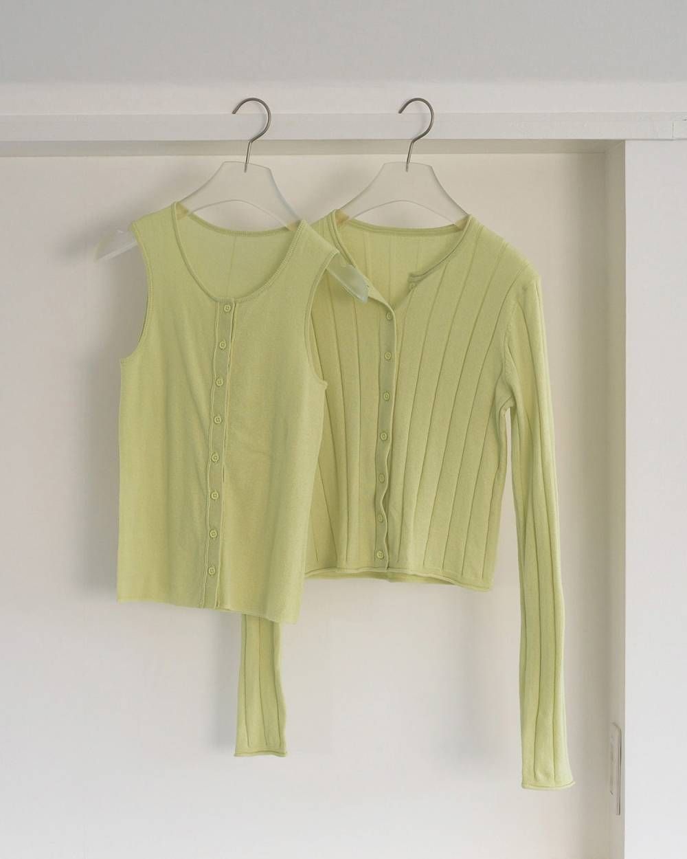 Cotton Layered Cardigan / コットン レイヤードカーディガン (Lime green) / 26SS