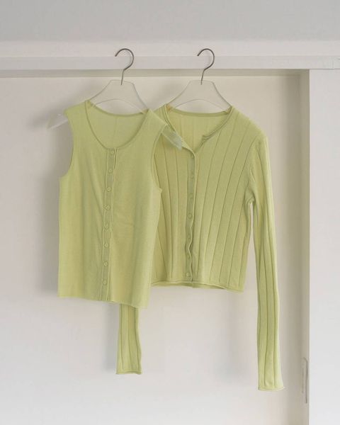 コットン レイヤードカーディガン (ライムグリーン) Cotton Layered Cardigan (Lime green) /  26SS