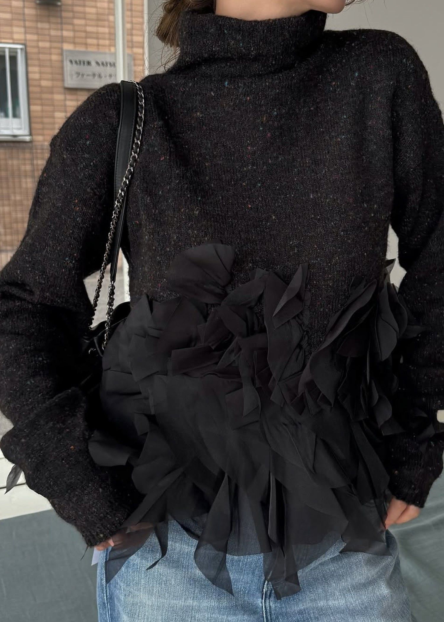 gradation frill bottleneck knit / グラデーション フリルニット (ブラック) / 25AW