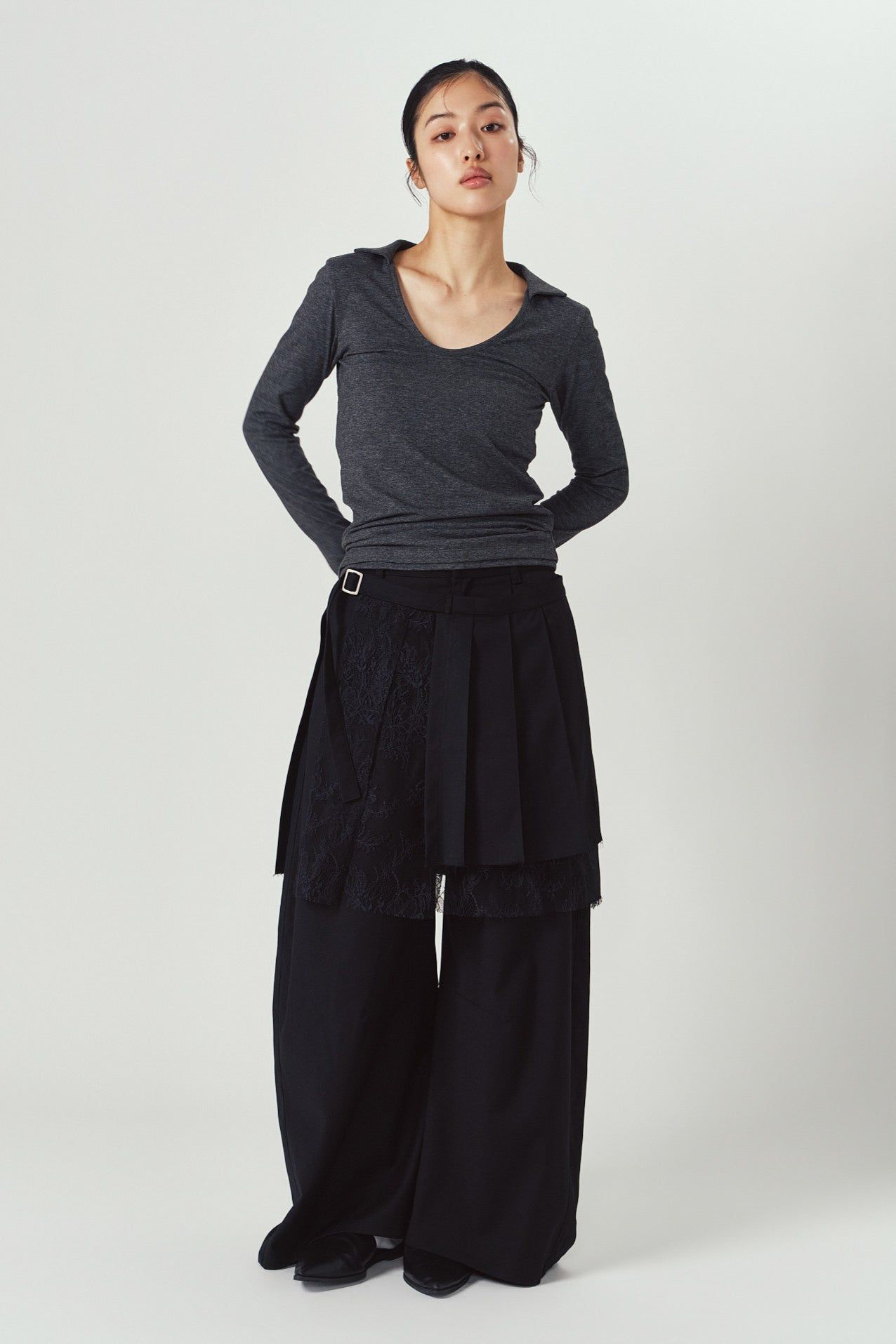 プリーツスカートパンツ (ブラック) pleated skirt pants (Black) / 26AW