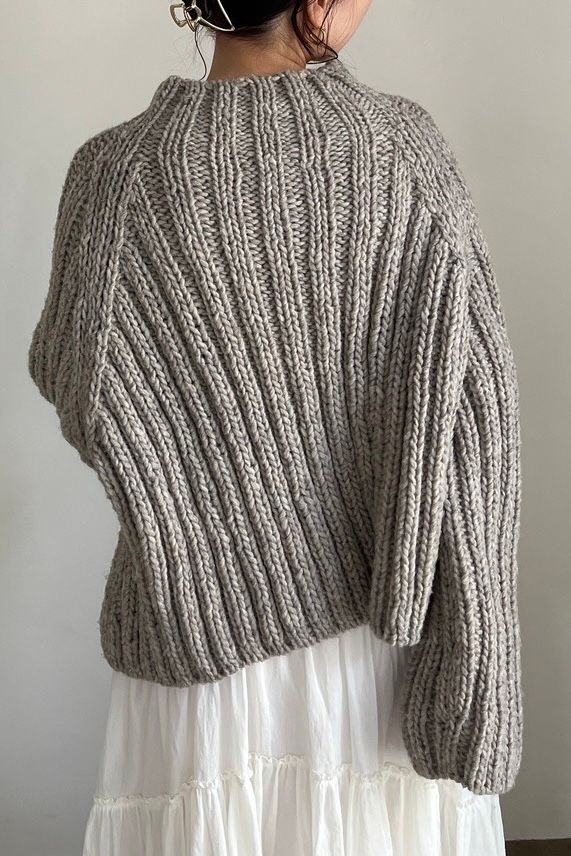 WIDE RIB HAND KNIT PULLOVER / ワイドリブハンドニットプルオーバー (グレー)