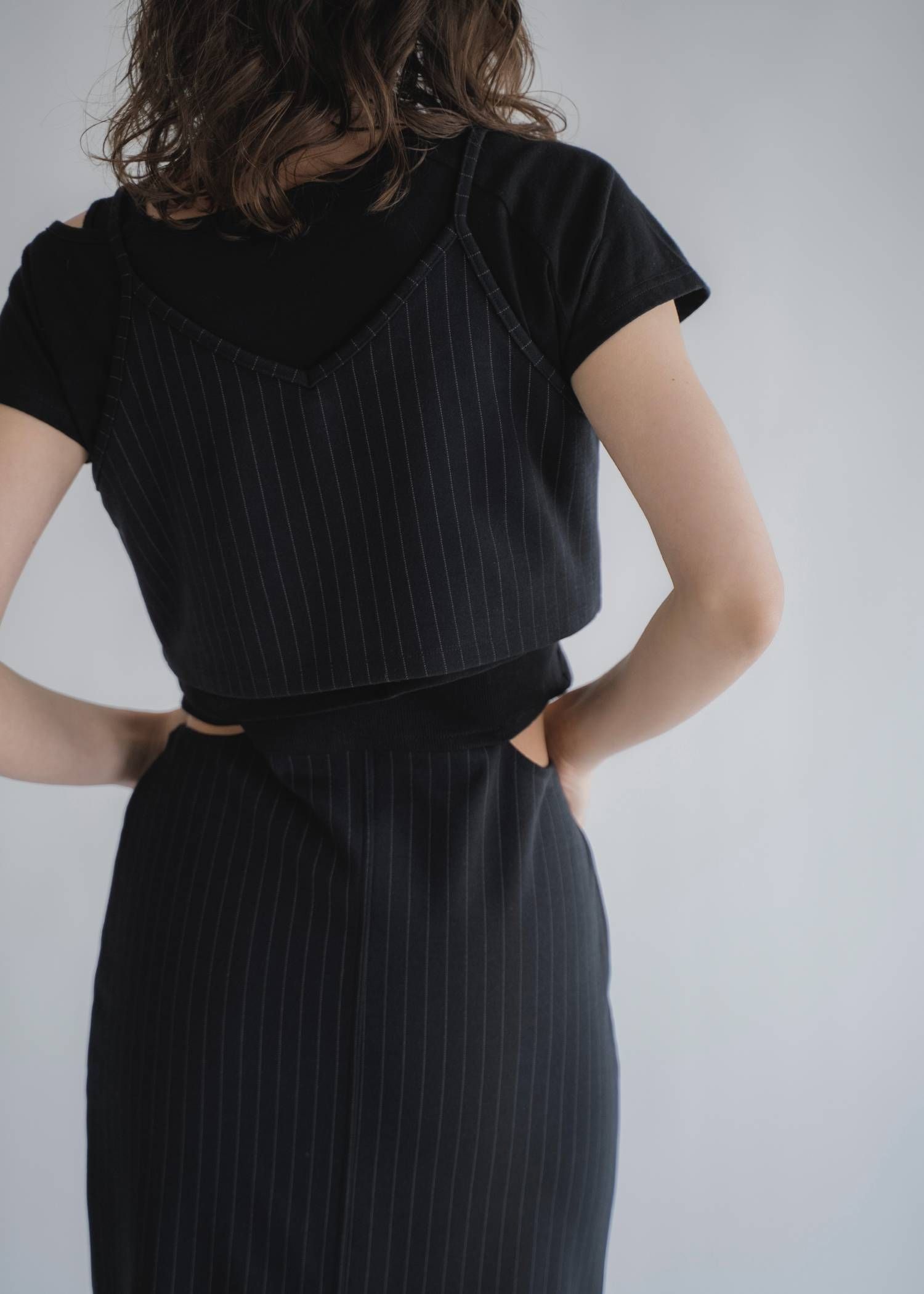 レイヤード3ピース ワンピース (ブラック) asymmetry layered 3 piece stripe OP (Black) /  26SS