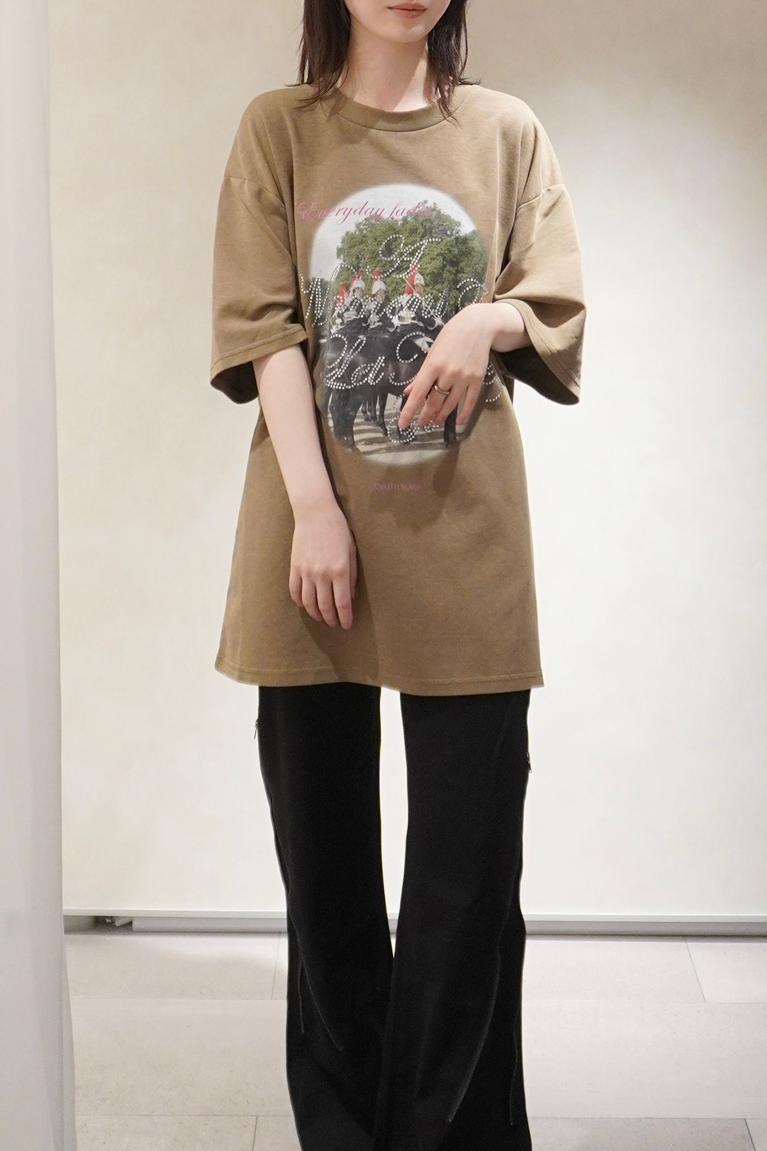 ラインストーングラフィックTシャツ (ベージュ) rhinestone graphic tee(unisex) (Beige) /  26SS