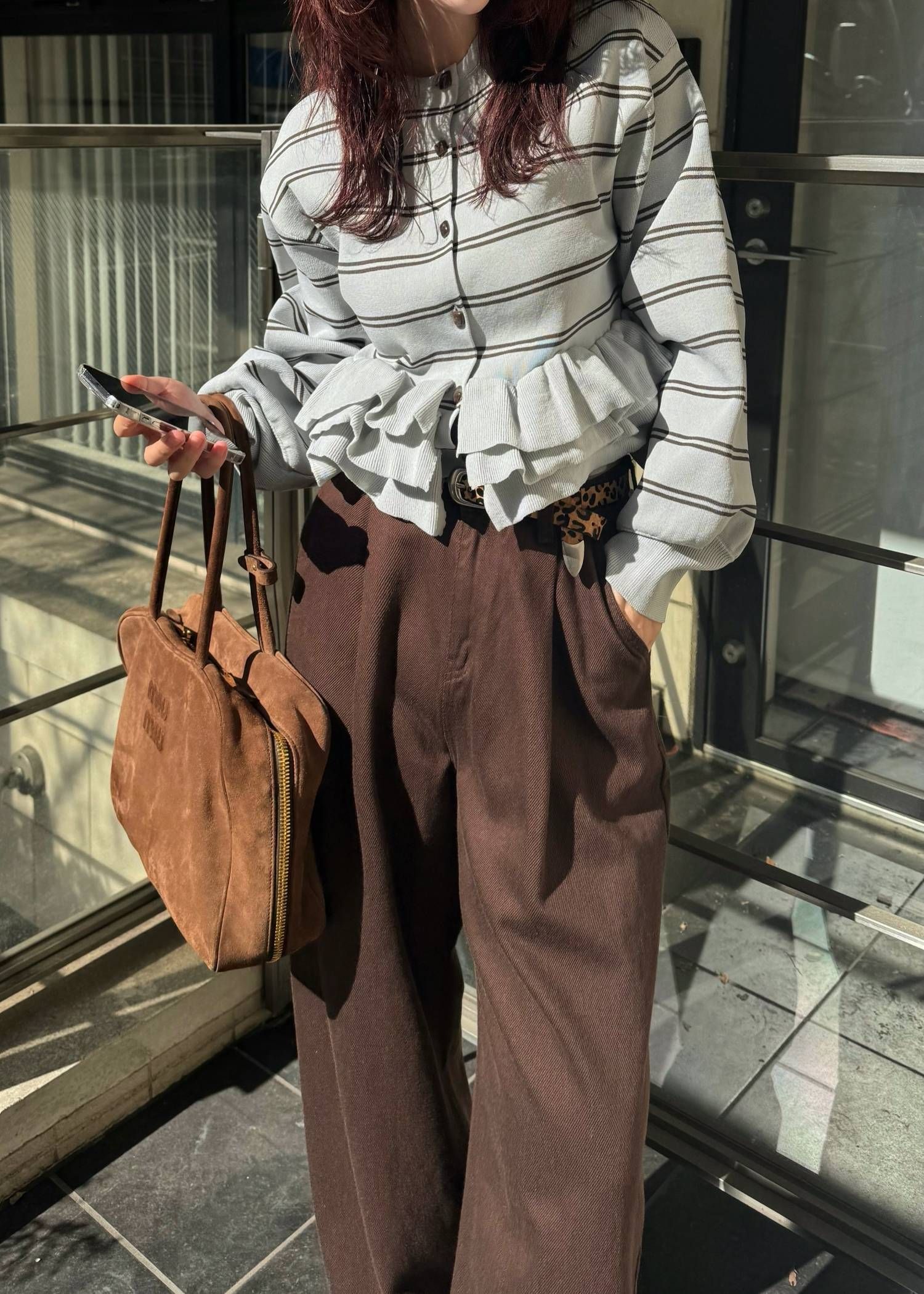 フリルニットカーディガン (スモーキーブルー) hem ruffle frill knit cardigan (SBlue) /  26SS