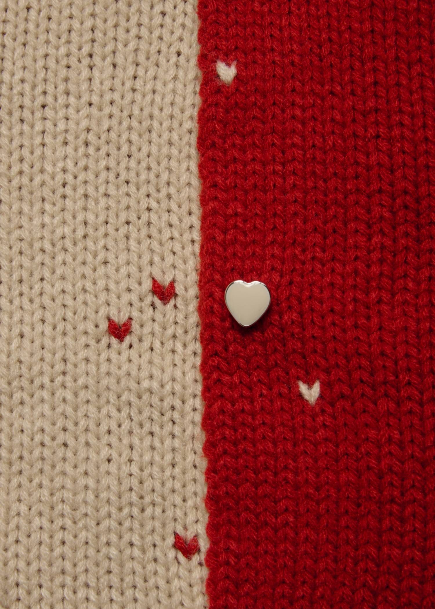 【ロング】ハートドット リバーシブルカーディガン (レッド×タン) long heart dot jacquard reversible knit cardigan (red×tan) /  26SS