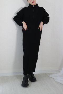 ZIP NECK KT OP / ジップ ネック ニット ワンピース (ブラック)