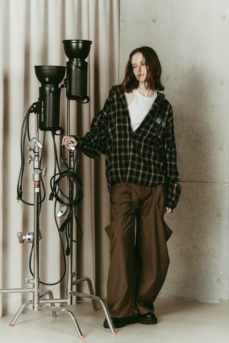 hooded over shirts(unisex) / オーバー フーディシャツ (Check black) / 26SS