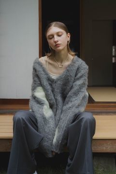Uneck knit pullover (unisex) / Uネックニットプルオーバー (ライムグレー)