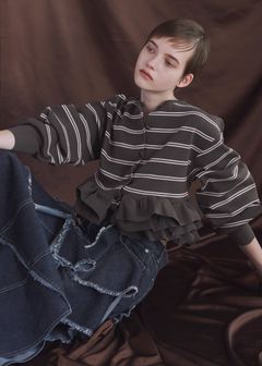 フリルニットカーディガン (ブラウン) hem ruffle frill knit cardigan (Brown) /  26SS