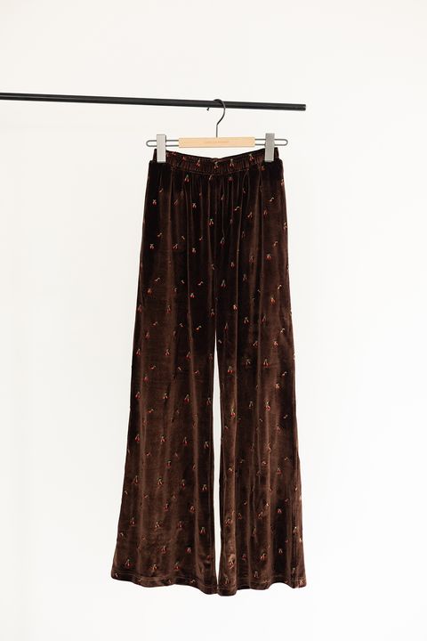 チェリーエンブロイダリーベロアパンツ (ブラウン) Cherry Embroidered Velour Pants (Brown) /  26SS