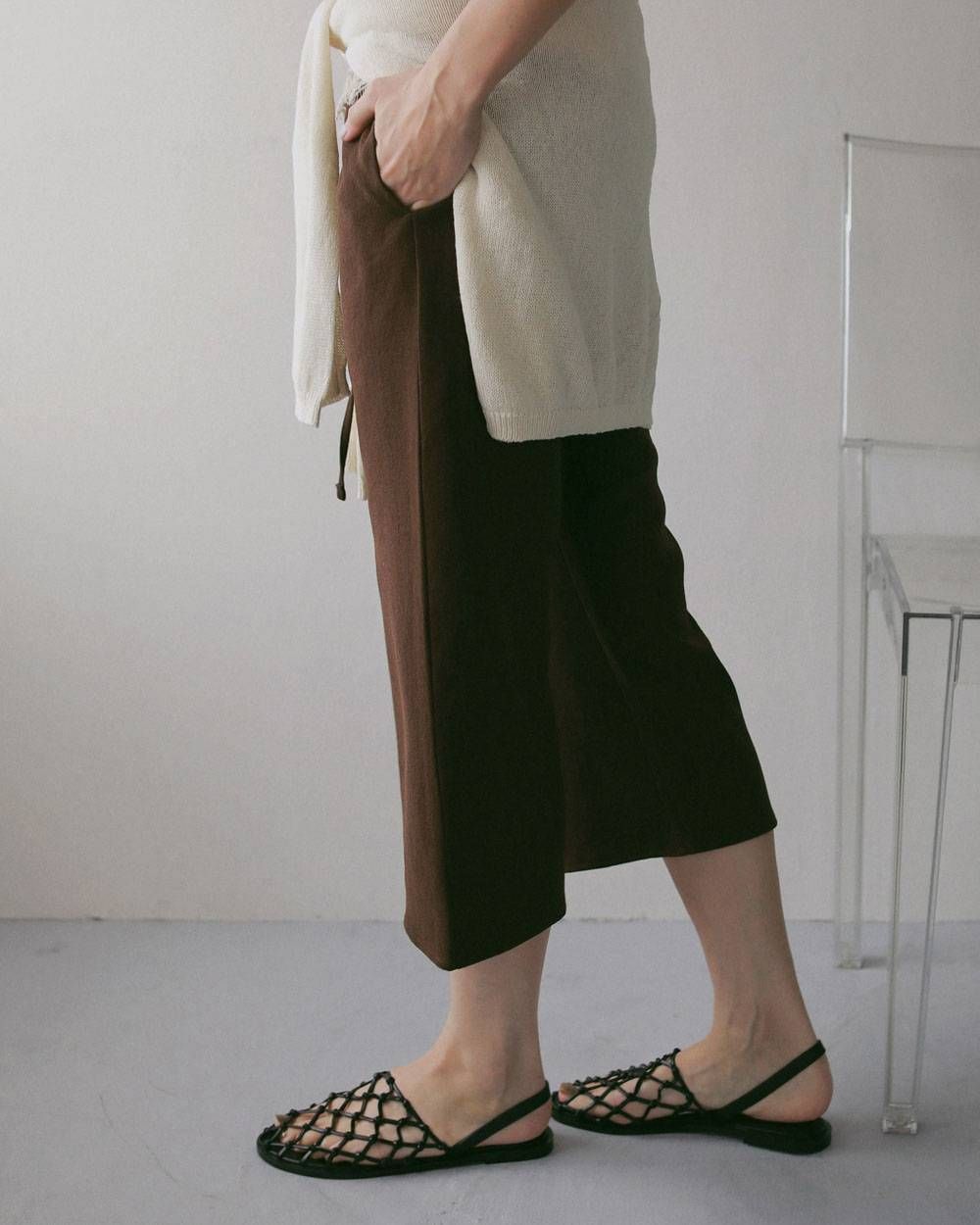 バックサテン カプリパンツ (ブラウン) Back Satin Capripants (Brown) / 27SS