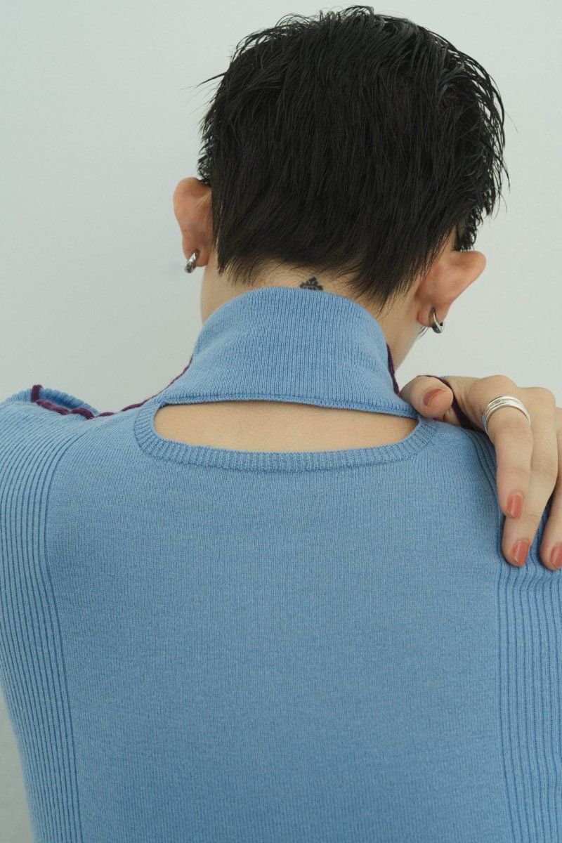 2way piping high neck knit / パイピングハイネックニット (ブルー)