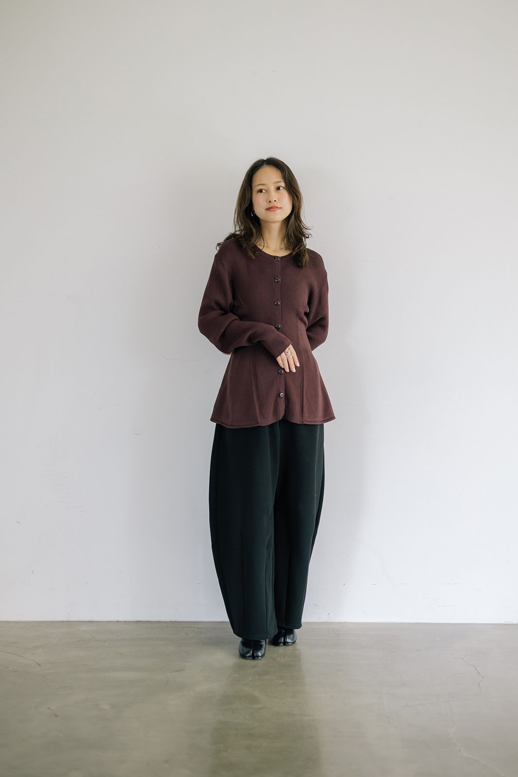 ペプラムニットカーディガン (バーガンディ) Peplum knit cardigan (Burgundy) / 26AW