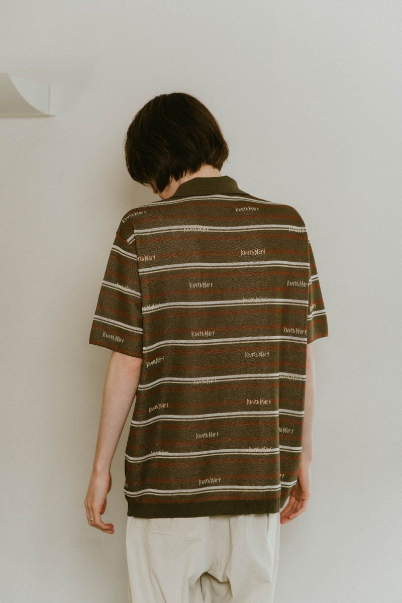 logo stripe polo knit (unisex) / ロゴストライプ ニットポロシャツ レギュラー丈 (カーキ) / 25SS