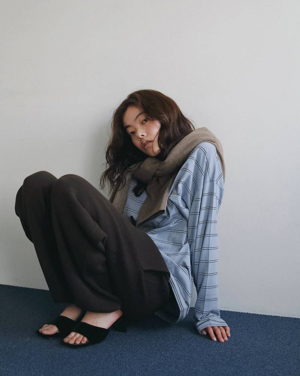 ボーダー ルーズロンT (アイスブルー) Border Loose Long T-shirts (Ice blue) /  26AW