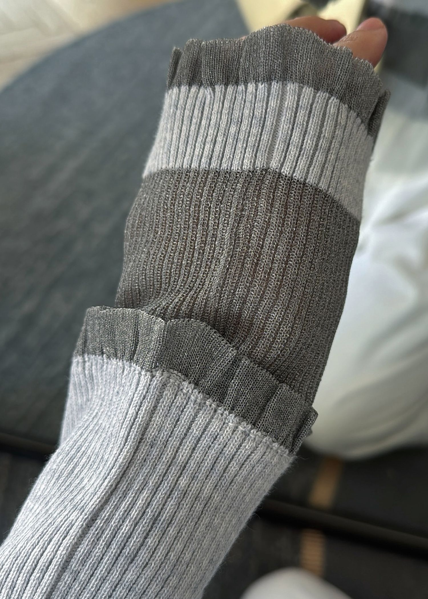 partial sheer frill knit cardigan / シアーフリル ニットカーディガン (Stone) / 26SS