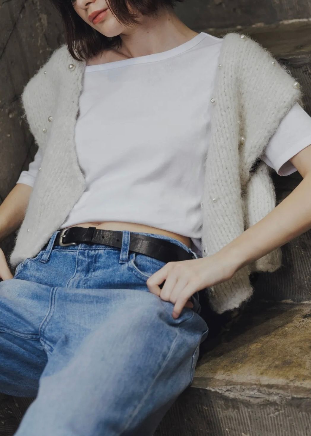 handmade random pearl knit vest / ランダムパール ニットベスト (シェル) / 25AW