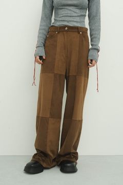 block check suede pants / ブロックチェックスエードパンツ (ブラウン)